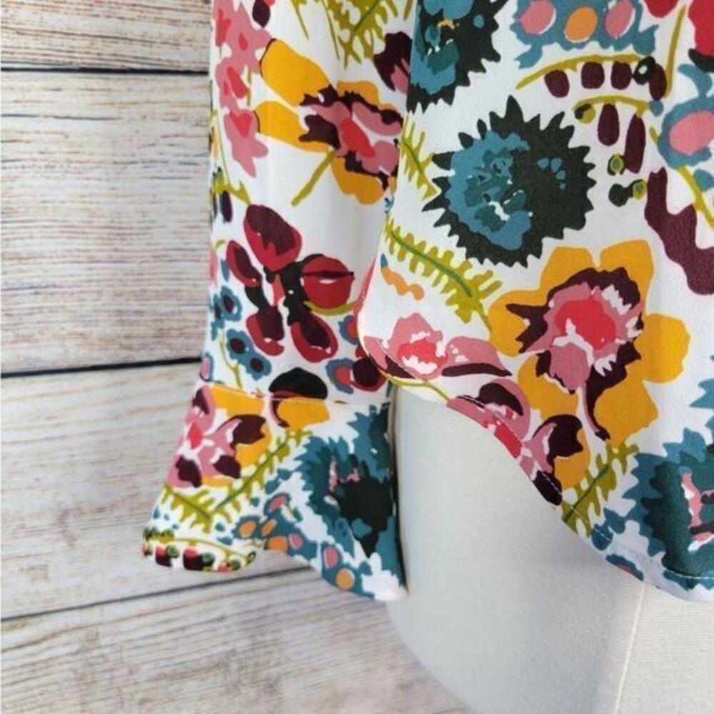 LOFT Floral Long Sleeve Ruffle Detail Floral Blouse XS - Picture 4 of 9
